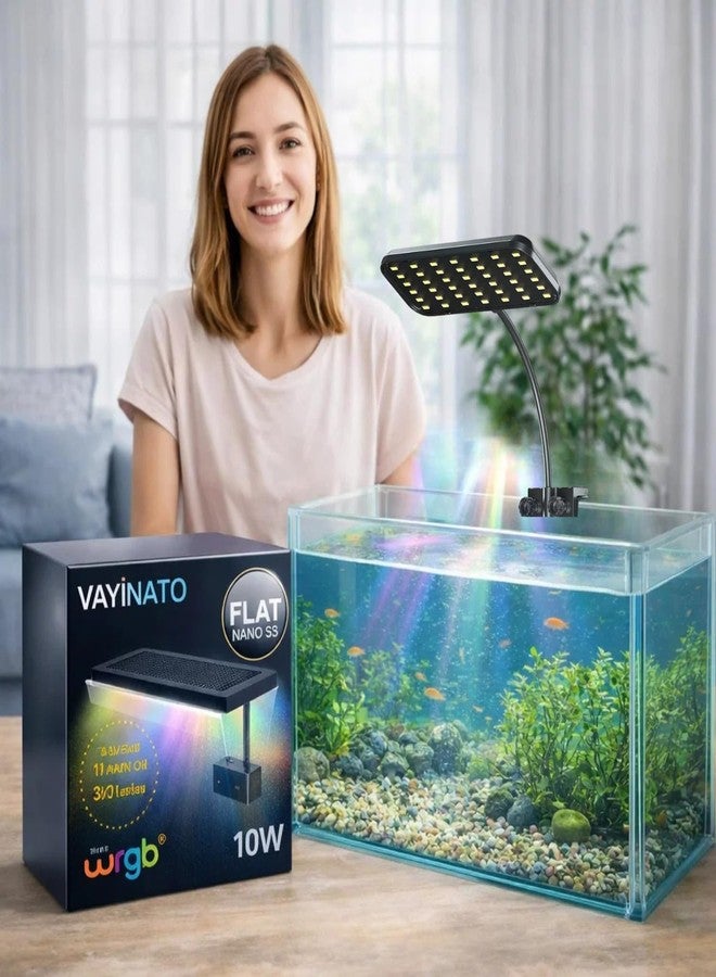 VAYINATO 10W Flat Nano S3 Full Spectrum Aquarium Light - Clip-On LED Light with 360° Flexible Head for Planted Nano Fish Tanks - Image 1