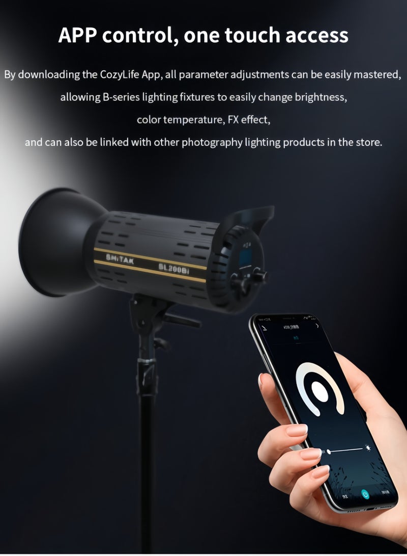 Shitak 200W Bi-Color LED Video Light, Professional COB Studio Lighting 200W 2700-6500K with Bowens Mount and Standard Reflector, 5-100% Dimmable Continuous Light for Photography, Live Stream, YouTube, Filmmaking (APP & Remote Control) - Image 4