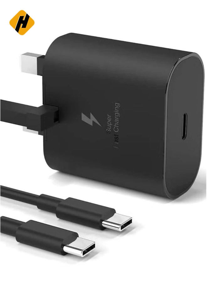 HuHa 45W USB C Charger for compatible Samsung UK Travel Adaptor, 25W with USB Type C Cable - WhiteSamsung UK Travel Adaptor (45W with USB type C Cable) BlackSamsung Galaxy S22/S22+/S21/S21 FE/S21 Ultra/S20  - Image 1