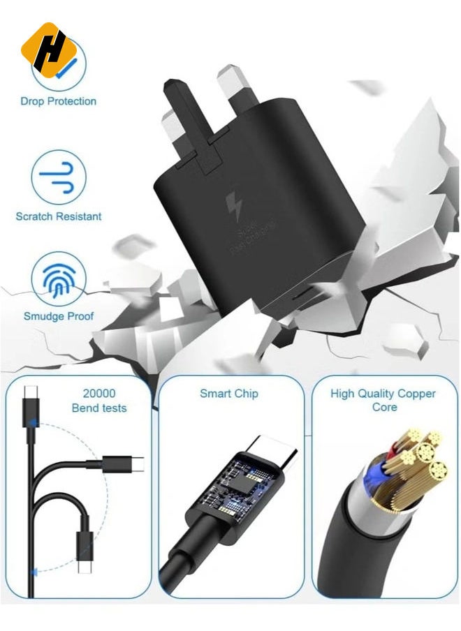 HuHa 45W USB C Charger for compatible Samsung UK Travel Adaptor, 25W with USB Type C Cable - WhiteSamsung UK Travel Adaptor (45W with USB type C Cable) BlackSamsung Galaxy S22/S22+/S21/S21 FE/S21 Ultra/S20  - Image 3