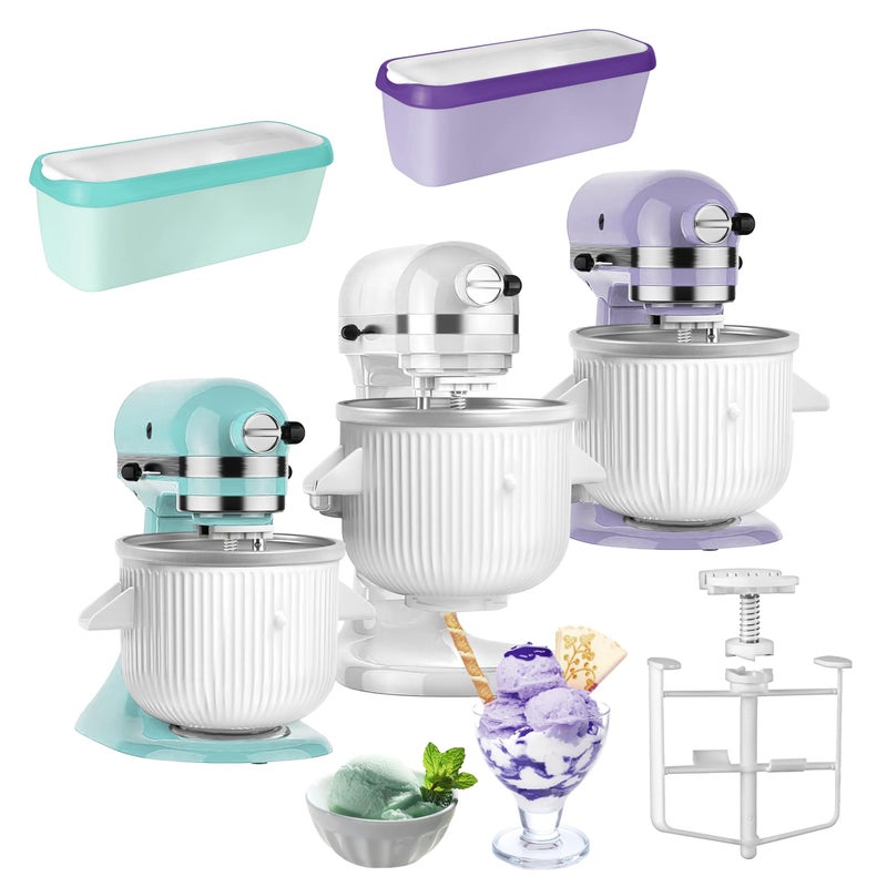 Aligat صانع الآيس كريم ملحقات معالج الطعام متوافق مع كيتشينيد 45 وما فوق خلاطات الوقوف 2 كوارت زبادي مثلج صانع الجيلاتو لكيتشينيد حاويات الآيس كريم للآيس كريم المنزلي