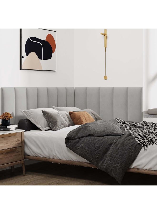 IFNOW Wall Mounted Upholstered Headboard Full, 3D Peel and Stick Soundproof Panels, Reusable and Removable Padded Leather Bed Headboard, 6 Panels 9.84" x 23.62", Light Grey - Image 4