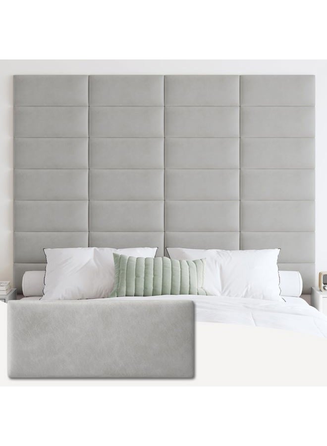 IFNOW Wall Mounted Upholstered Headboard Full, 3D Peel and Stick Soundproof Panels, Reusable and Removable Padded Leather Bed Headboard, 6 Panels 9.84" x 23.62", Light Grey - Image 1