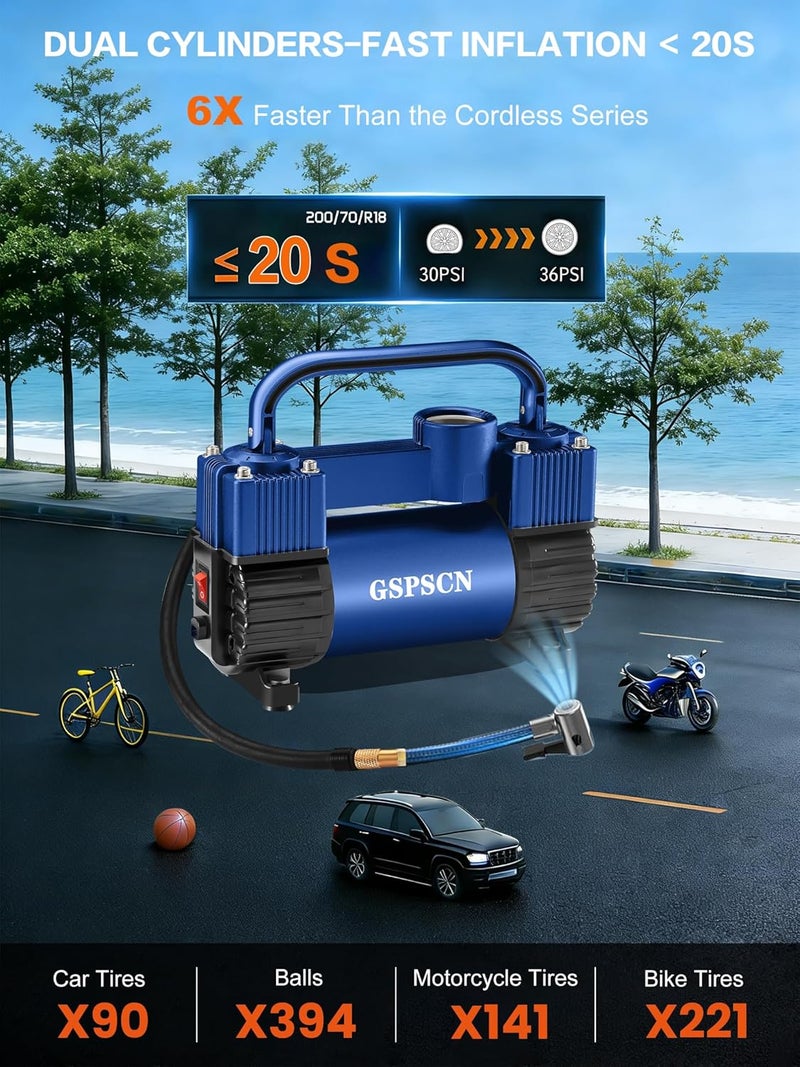 GSPSCN مضخة هواء GSPSCN الزرقاء لتضخيم الإطارات - 12 فولت، 150 PSI، مع حقيبة محمولة - Image 2