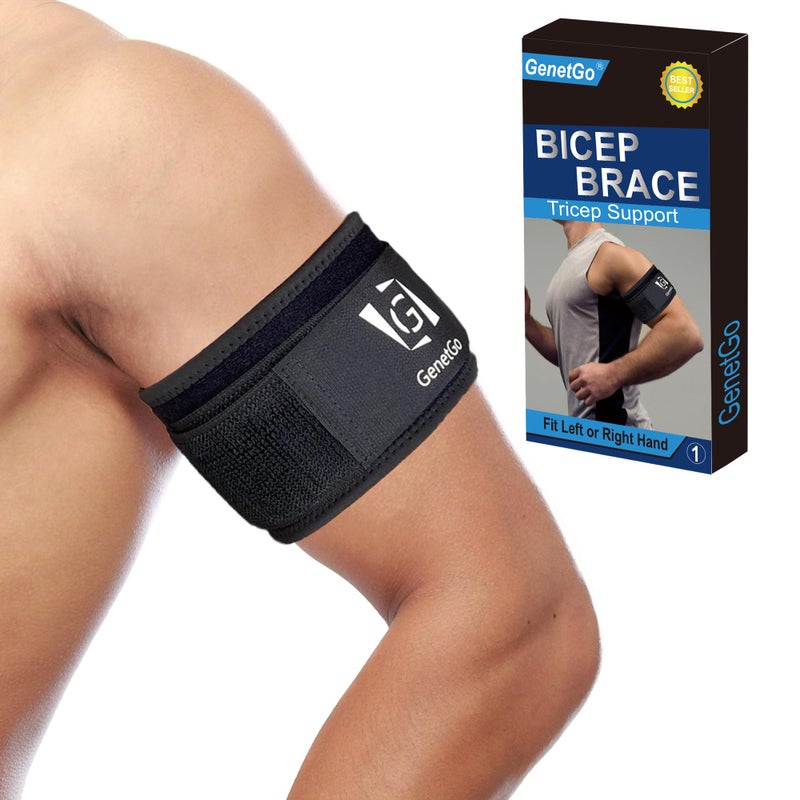 GenetGo Bicep & Tricep Tendonitis Brace Compression Sleeve - Pain Relief for Bicep and Tricep Muscle Strains, Upper Arm Support (S/M Width-3") - Image 1