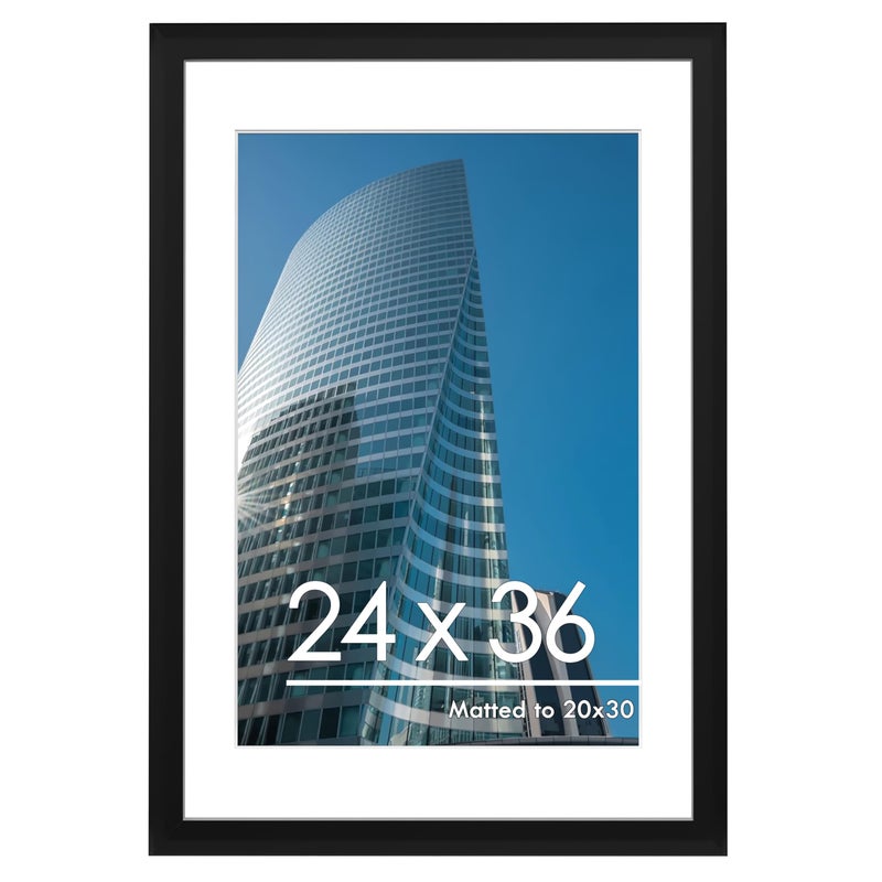 PEALSN 24x36 Poster Frame Display Pictures 20 x 30 with Mat or 24 x 36 Without Mat Poster Frames 24 x 36 inches for Wall Mounting Display Black
