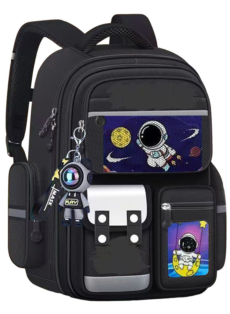 Qiccijoo Kids Backpack for Boys and Girls Teens Elementary School Bags Large Toddler Kindergarten Students Backpack Cute Space Bookbags for Child（Black） - Image 1