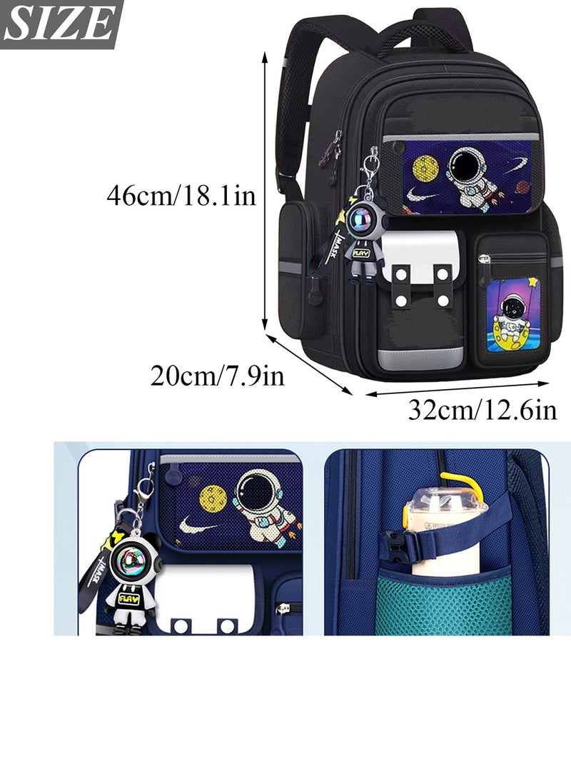 Qiccijoo Kids Backpack for Boys and Girls Teens Elementary School Bags Large Toddler Kindergarten Students Backpack Cute Space Bookbags for Child（Black） - Image 2