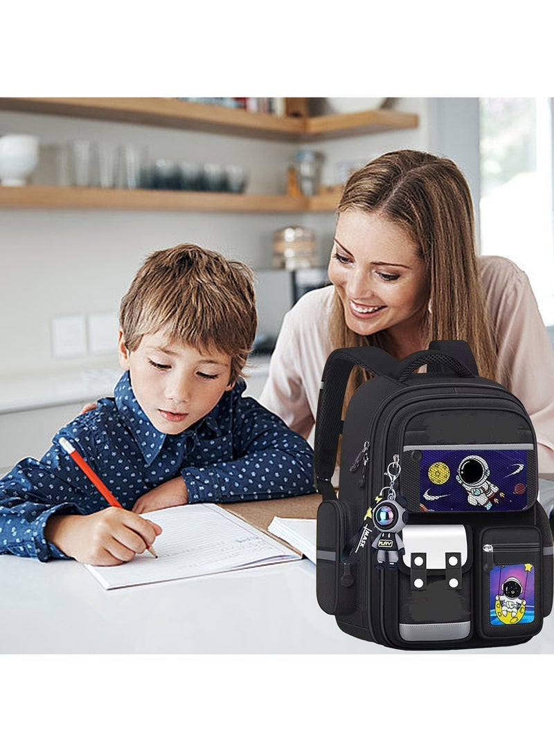 Qiccijoo Kids Backpack for Boys and Girls Teens Elementary School Bags Large Toddler Kindergarten Students Backpack Cute Space Bookbags for Child（Black） - Image 3