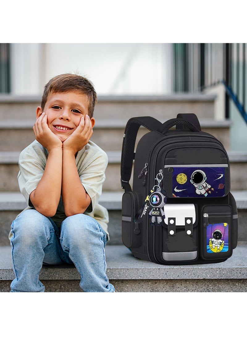 Qiccijoo Kids Backpack for Boys and Girls Teens Elementary School Bags Large Toddler Kindergarten Students Backpack Cute Space Bookbags for Child（Black） - Image 4