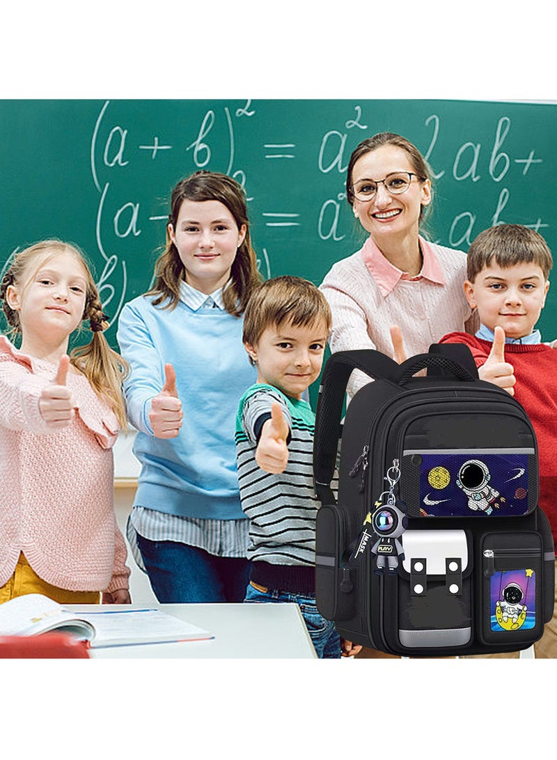 Qiccijoo Kids Backpack for Boys and Girls Teens Elementary School Bags Large Toddler Kindergarten Students Backpack Cute Space Bookbags for Child（Black） - Image 5
