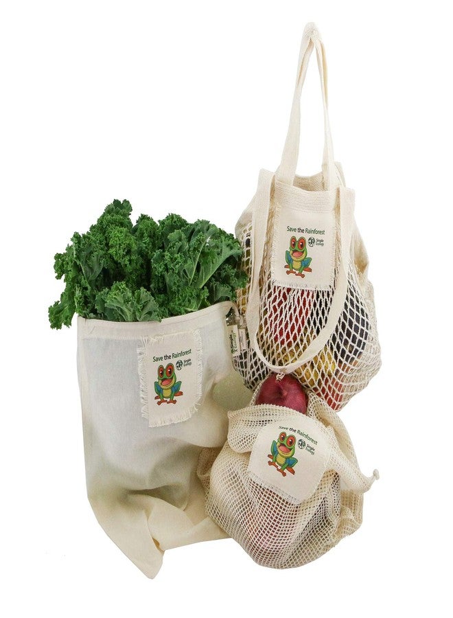 Simple Ecology "Save the Rainforest" Simple Ecology Organic Cotton Reusable Tree Frog Gift & Starter Set (string produce saver bags, food storage, bulk bin, with tare weight tag and drawstring, waste free) - Image 1