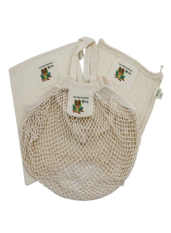 Simple Ecology "Save the Rainforest" Simple Ecology Organic Cotton Reusable Tree Frog Gift & Starter Set (string produce saver bags, food storage, bulk bin, with tare weight tag and drawstring, waste free) - Image 2