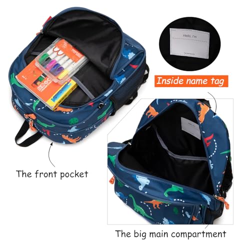 JinBeryl Toddler Backpack Boys, 15 Inch Kids Backpack for Preschool or Kindergarten, Dinosaur Navy Blue - Image 5