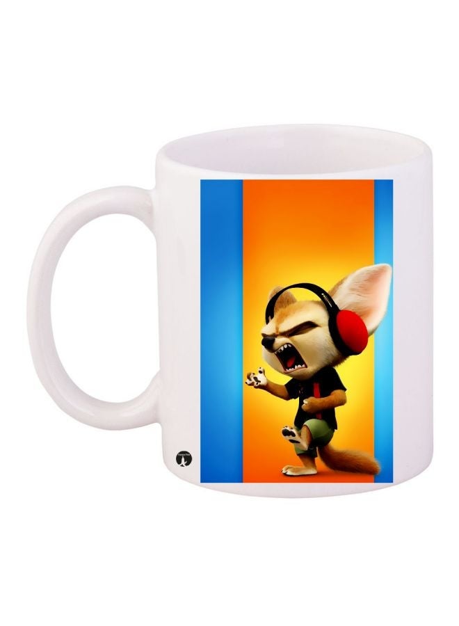 RYN Cartoon Printed Coffee Mug White/Orange/Blue 11ounce