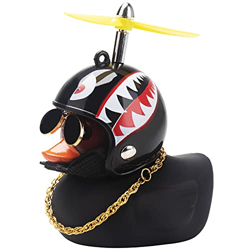 wonuu Rubber Duck Car Decorations Black Duck Car Dashboard Ornaments with Propeller Helmet - Image 1