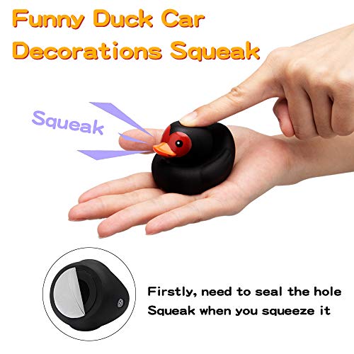 wonuu Rubber Duck Car Decorations Black Duck Car Dashboard Ornaments with Propeller Helmet - Image 4