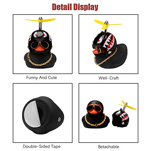 wonuu Rubber Duck Car Decorations Black Duck Car Dashboard Ornaments with Propeller Helmet - Image 2