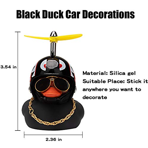 wonuu Rubber Duck Car Decorations Black Duck Car Dashboard Ornaments with Propeller Helmet - Image 5