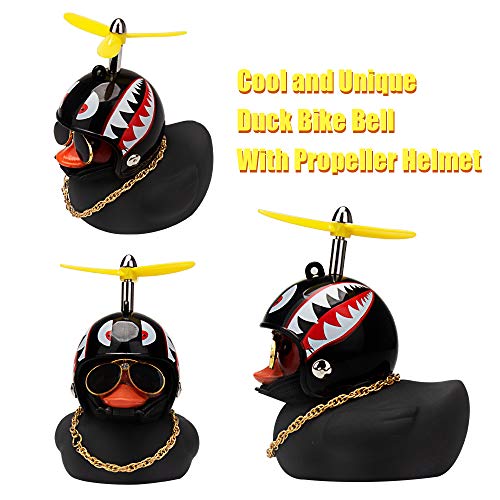 wonuu Rubber Duck Car Decorations Black Duck Car Dashboard Ornaments with Propeller Helmet - Image 3