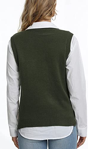 Lailezou Women's V Neck Knit Sweater Vest Argyle Plaid Preppy Style Sleeveless Crop Knitwear Tank Green - Image 5