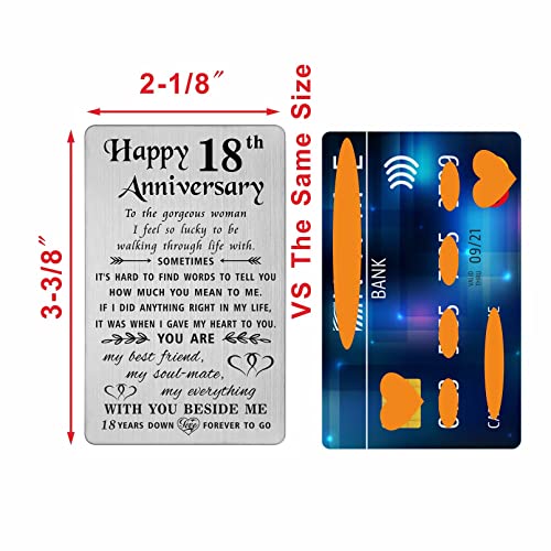 TANWIH 18 Year Anniversary Card Gifts for Her, 18th Wedding Anniversary Card for Wife Women, Engraved Metal Wallet Cards - Image 2