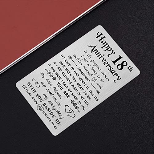 TANWIH 18 Year Anniversary Card Gifts for Her, 18th Wedding Anniversary Card for Wife Women, Engraved Metal Wallet Cards - Image 3