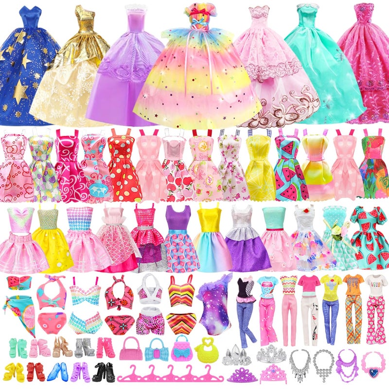 K. T. Fancy KT Fancy 100 Pcs Doll Clothes and Accessories 5 Wedding Gowns 10 Camisole Dress 2 Fashion Dresses 2 Tops 2 Pants 2 Bikini Swimsuits 10 Shoes 40 Hangers 17 Accessories for 115 inch Doll - Image 3