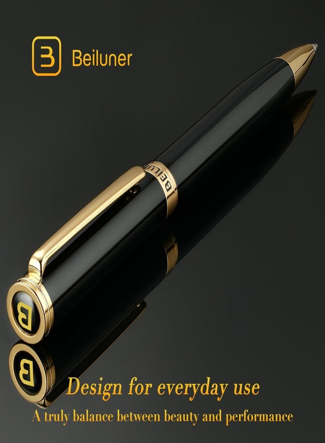BEILUNER Luxury Gel Pen with 24K Gold Finish, Black Piano Lacquer, Luxury Grade Craftsmanship, Best Pen Gift Set for Men and Women, Professional, Executive, Office, Retractable Nice Pens - Image 2