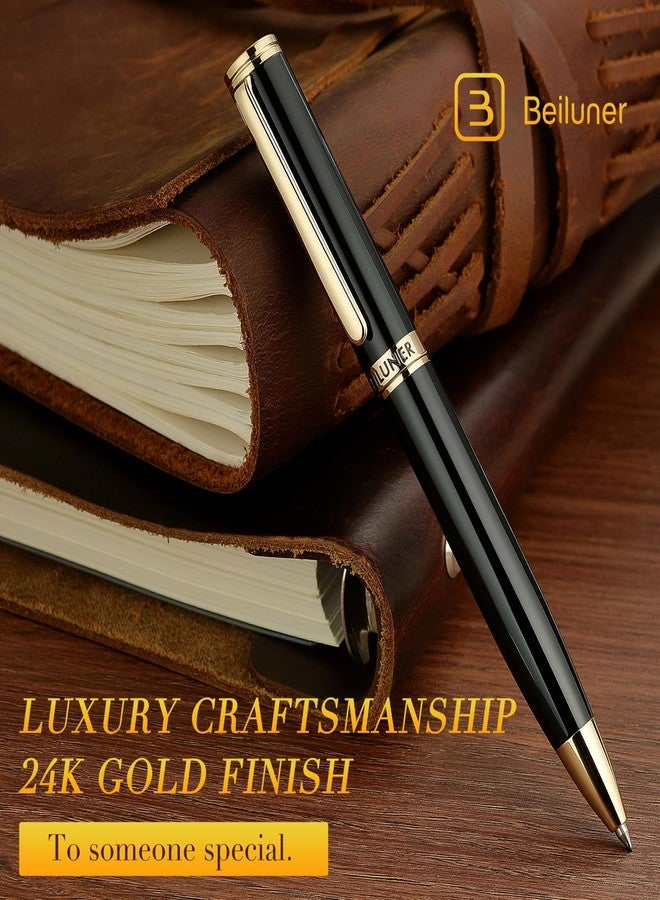 BEILUNER Luxury Gel Pen with 24K Gold Finish, Black Piano Lacquer, Luxury Grade Craftsmanship, Best Pen Gift Set for Men and Women, Professional, Executive, Office, Retractable Nice Pens - Image 3
