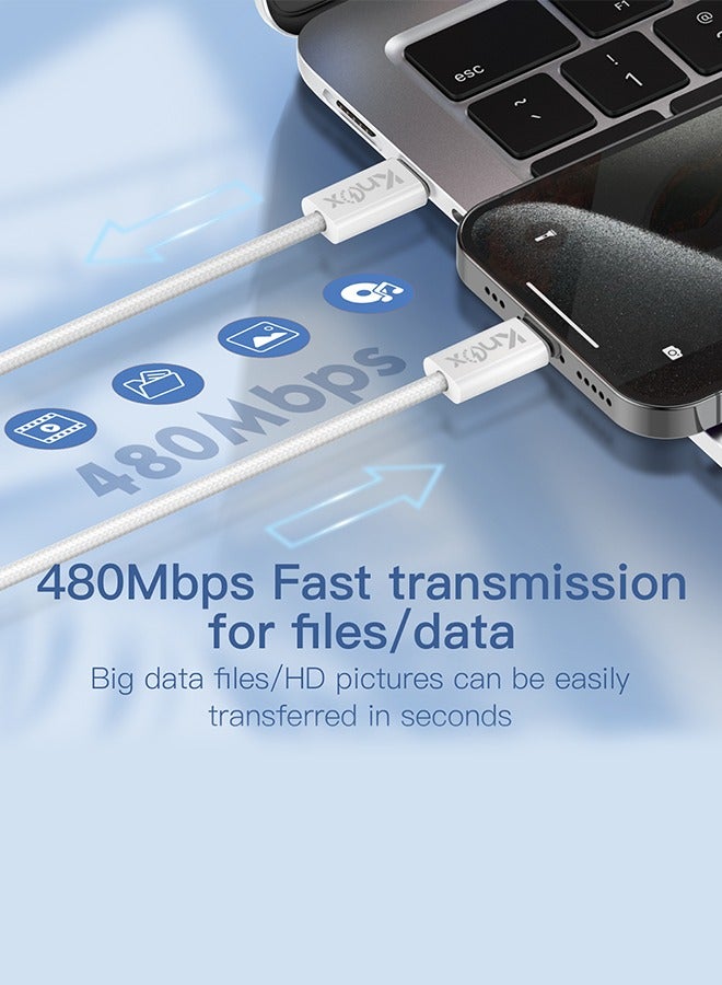 Knox Powering Generations 65W USB C to USB C PD Fast Charging Cable Nylon Braided Cord Type C for iPhone 15 Pro 15 Plus 15 Pro Max iPad Air Pro mini MacBook Pro Air Samsung S24 S23 S22 Ultra Huawei P60 P50 P40 - Image 4