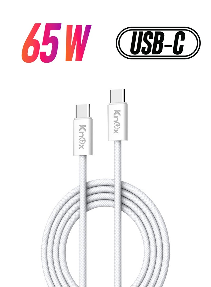 Knox Powering Generations 65W USB C to USB C PD Fast Charging Cable Nylon Braided Cord Type C for iPhone 15 Pro 15 Plus 15 Pro Max iPad Air Pro mini MacBook Pro Air Samsung S24 S23 S22 Ultra Huawei P60 P50 P40 - Image 1