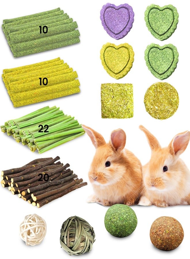 Tyotrbs 71Pcs Rabbit Chew Treat Toys for Teeth Health, Natural Bunny Enrichment Toys for Boredom & Stress Relief, Keep Busy Toys for Guinea Pig Chinchilla Hamster Rat Gerbil Degu Indoor Outdoor (71Pcs) - Image 1