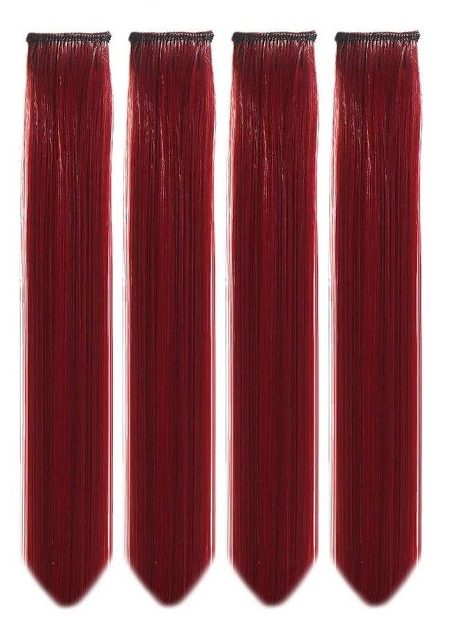 Rapidsflow - Straight Colored Hair Streak/Hair Extensions For Women And Girls Real Hair For Highlighting (Set Of 4 Pc) (Maroon) - Image 1