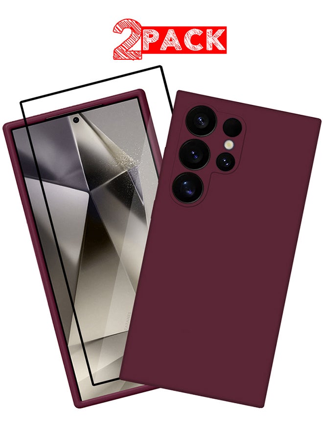CATANES 2 Pack Samsung Galaxy S24 Ultra Case and Screen Protector Cover Sillicone Case Slim Fit Premium Liquid Silicone Shockproof Phone Cover Upgraded Camera Protection Durable Case Maroon  - Image 1