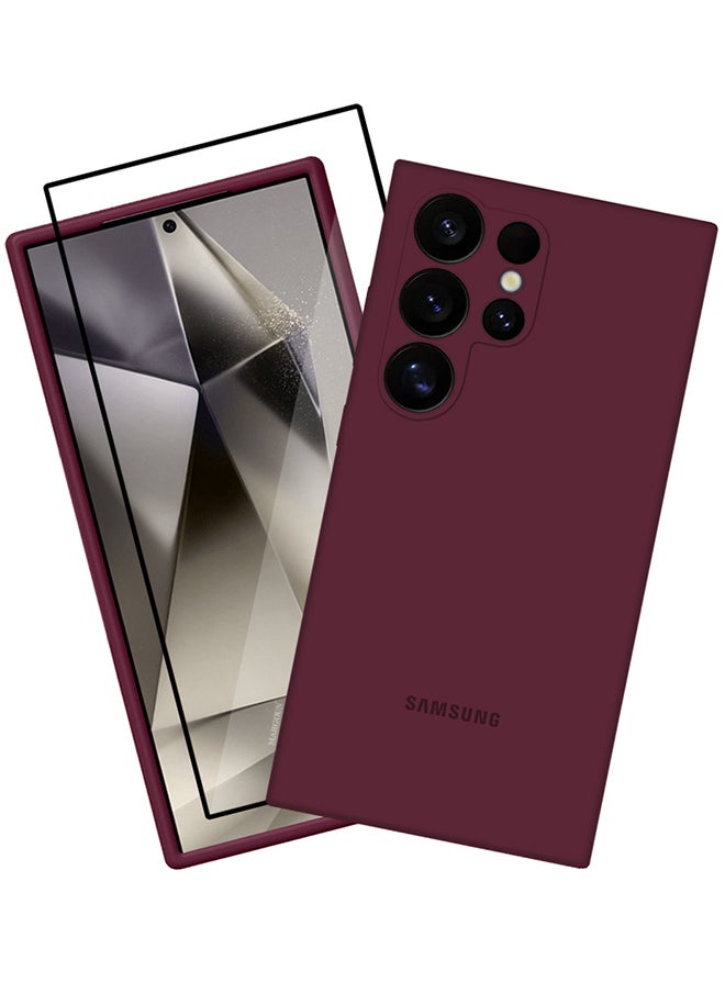 CATANES 2 Pack Samsung Galaxy S24 Ultra Case and Screen Protector Cover Sillicone Case Slim Fit Premium Liquid Silicone Shockproof Phone Cover Upgraded Camera Protection Durable Case Maroon  - Image 2