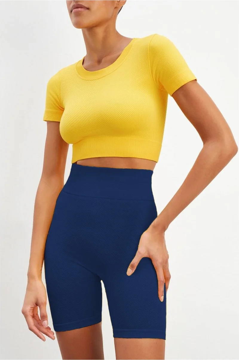 ميستريك Mystirik Knitted Seamless Shorts High Waist Loose Biker Shorts