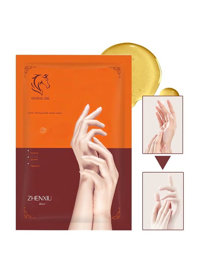 ZHENXIU Soft Exfoliating Hand Mask with Horse Oil, Deeply Repairing and Nourishing Peel Mask for Soft, Smooth Hands, Daily Care Gloves for Extra Dry Skin, 2 Pair - Image 1