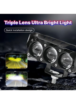 External Spotlight LED Motorcycle Lights, Black Aluminum Housing, 3-LED Dual Bar Design, Waterproof Auxiliary Driving Lamps for Motorcycles - view 3