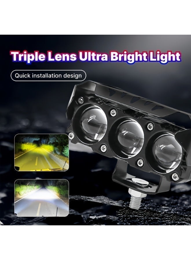 Panda Sports External Spotlight LED Motorcycle Lights, Black Aluminum Housing, 3-LED Dual Bar Design, Waterproof Auxiliary Driving Lamps for Motorcycles - Image 3