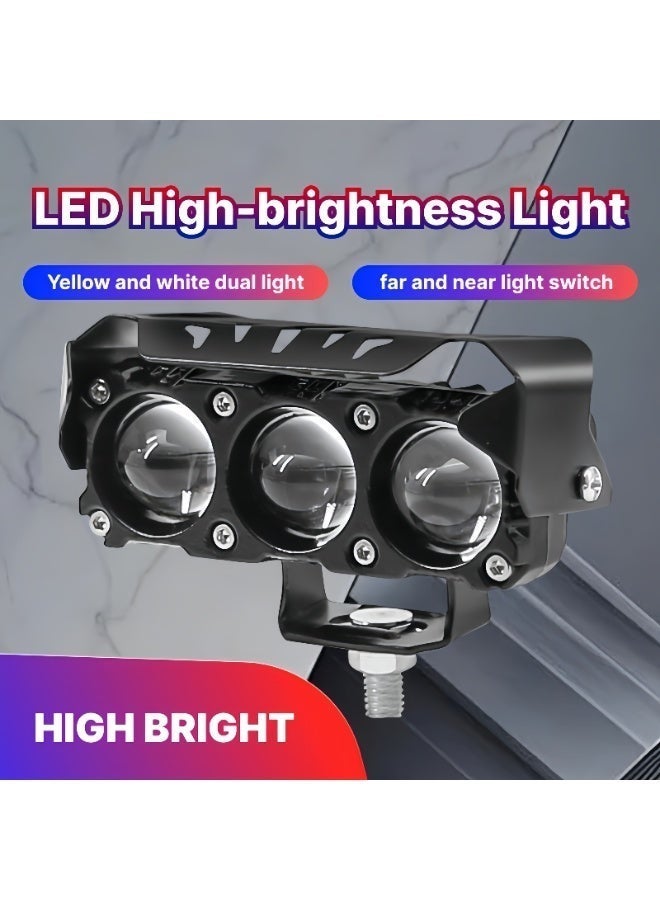 Panda Sports External Spotlight LED Motorcycle Lights, Black Aluminum Housing, 3-LED Dual Bar Design, Waterproof Auxiliary Driving Lamps for Motorcycles - Image 2