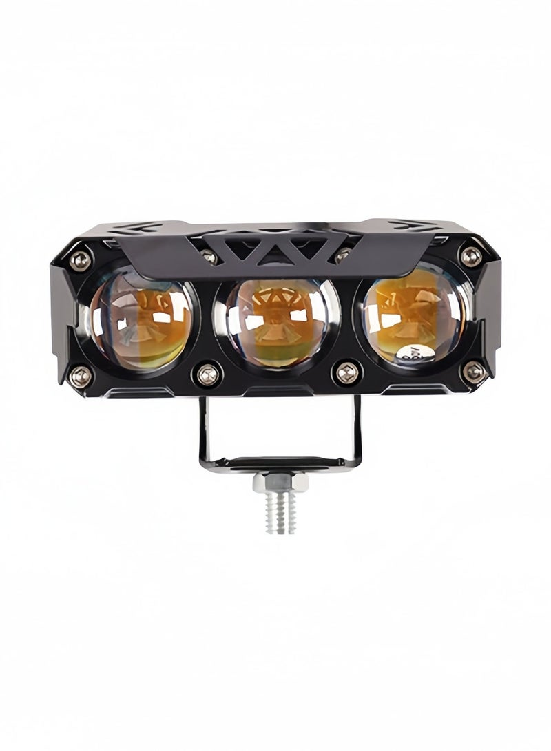 Panda Sports External Spotlight LED Motorcycle Lights, Black Aluminum Housing, 3-LED Dual Bar Design, Waterproof Auxiliary Driving Lamps for Motorcycles - Image 1