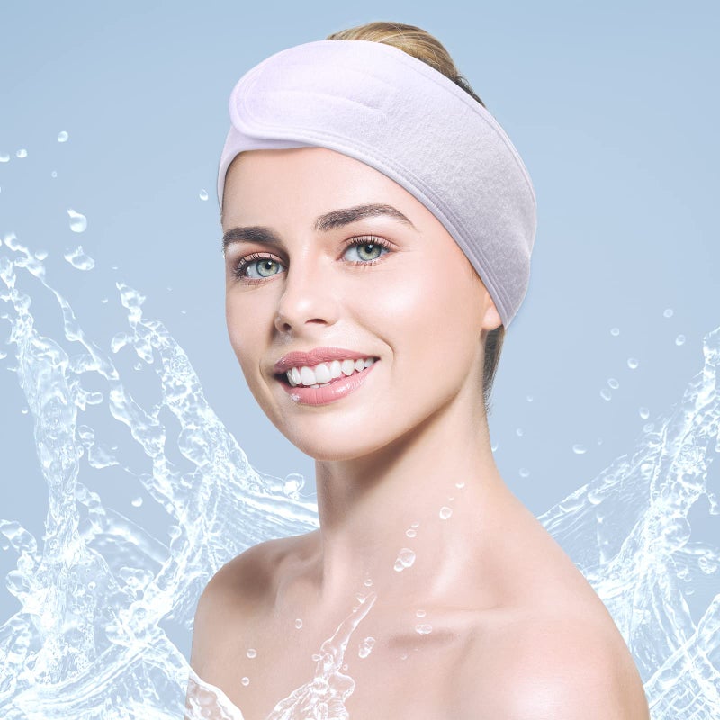 Hoteam 30 Pack Spa Headband Facial Esthetician Hair Wrap for Women Adjustable Makeup Sports Shower Stretch Towel with Tape(White) - Image 2