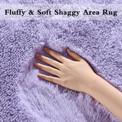 DweIke Fluffy Lavender Purple Rugs for Bedroom Living Room, 4x6 Feet Soft Plush Shaggy Lilac Purple Girls Boys Kids Rug, Non-Slip and Machine Washable Carpet for Dorm Nursery Classroom Decor - Image 3
