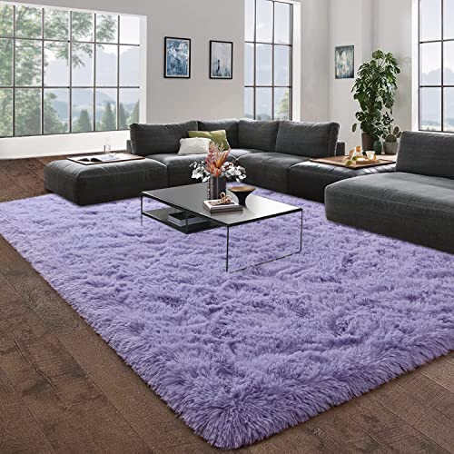 DweIke Fluffy Lavender Purple Rugs for Bedroom Living Room, 4x6 Feet Soft Plush Shaggy Lilac Purple Girls Boys Kids Rug, Non-Slip and Machine Washable Carpet for Dorm Nursery Classroom Decor - Image 4