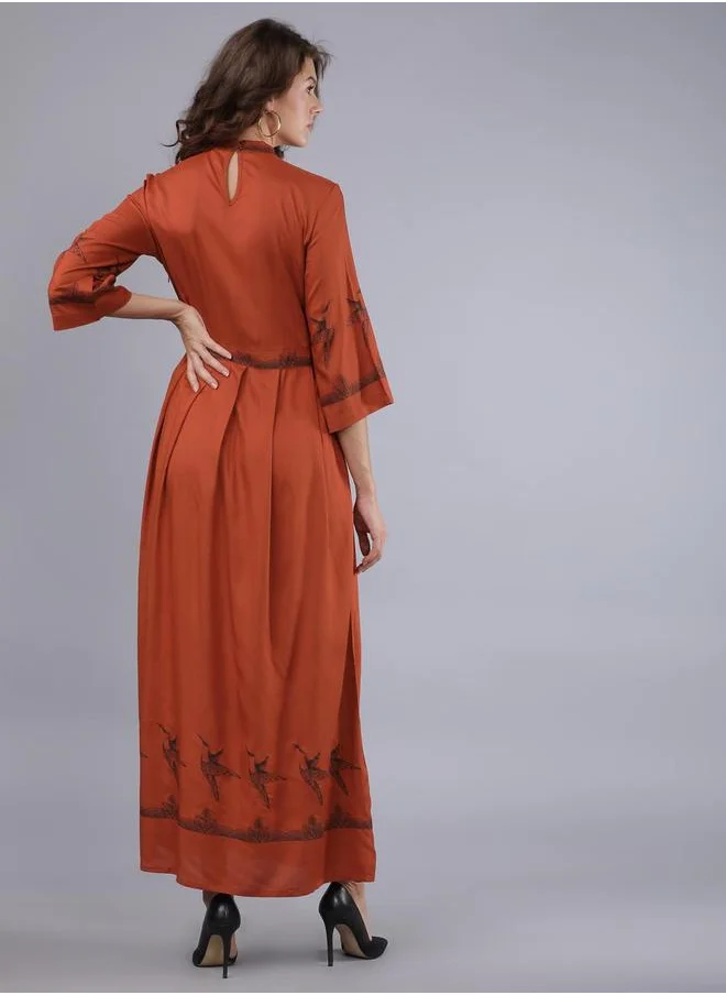 Tokyo Talkies High Neck Maxi Dress with Box Pleat Detail by Styli