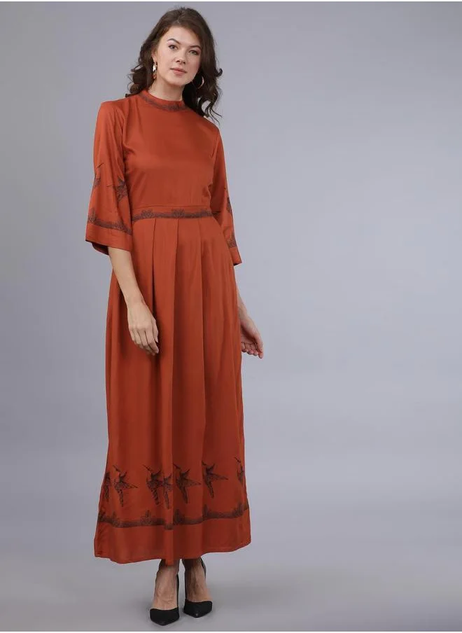 Tokyo Talkies High Neck Maxi Dress with Box Pleat Detail by Styli