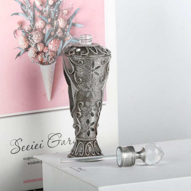 SEVENBEES 25ml Antique Silver Vintage Glass Perfume Bottle with Sunflower Pattern - Refillable Empty Decorative Bottle for Essential Oils Frafance - Hand-Painted Enameled Gift for Girl Women - Image 2
