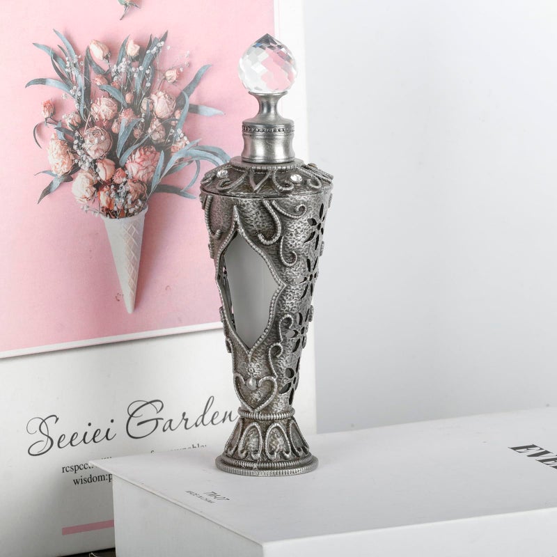 SEVENBEES 25ml Antique Silver Vintage Glass Perfume Bottle with Sunflower Pattern - Refillable Empty Decorative Bottle for Essential Oils Frafance - Hand-Painted Enameled Gift for Girl Women - Image 5