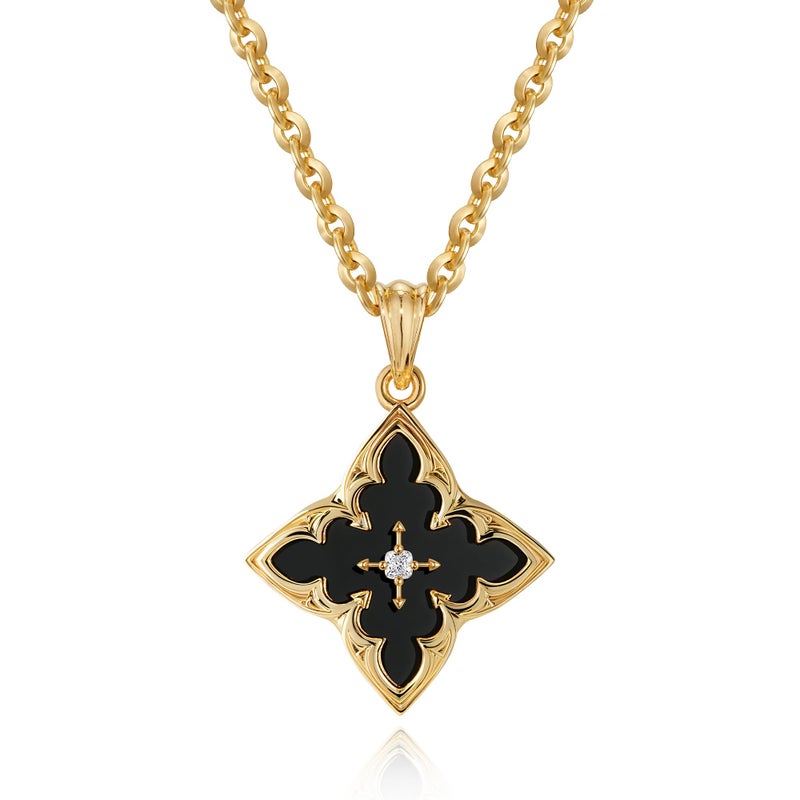 Fettero Gold Necklace for Women Dainty 14K Gold Plated Clover Necklace Colorful Lucky Pendant Charm Necklaces for Women Statement Jewelry - Black Onyx - Image 1